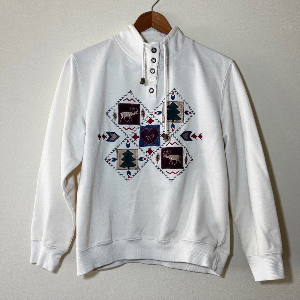 Vintage Alfred Dunner Mock Neck Button Up Collar Christmas Sweatshirt S